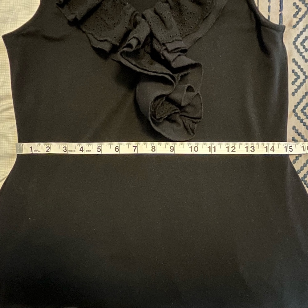 Lauren by Ralph Lauren Elegant Black Ruffle Front Cotton Blend Dress Minimalist - Picture 6 of 9